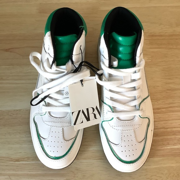 NEW ZARA 36 USA SIZE 6 WHITE GREEN TENNIS ATHLETIC SHOES SOFT LEATHER - Picture 1 of 7